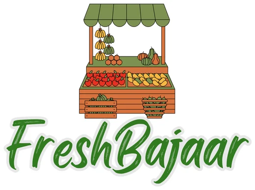 FreshBajaar logo: a market stall with fruit and vegetables above the word FreshBajaar